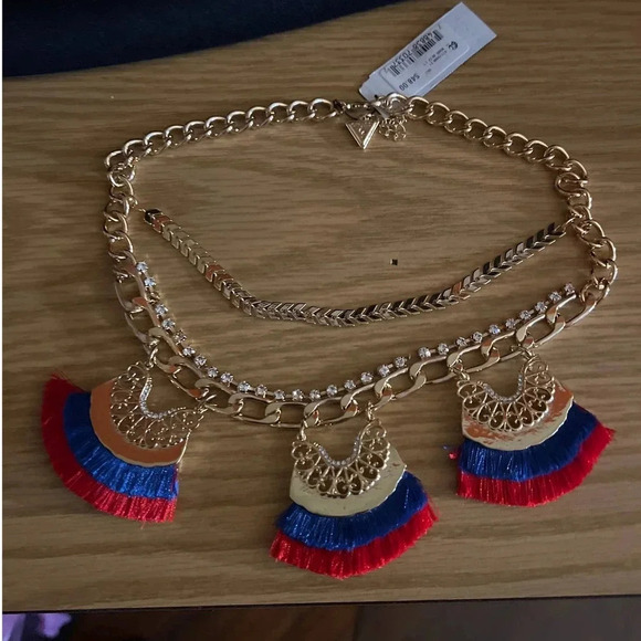 GUESS Gold-Tone Crystal & Fringe Statement Necklace NWT - Picture 4 of 4